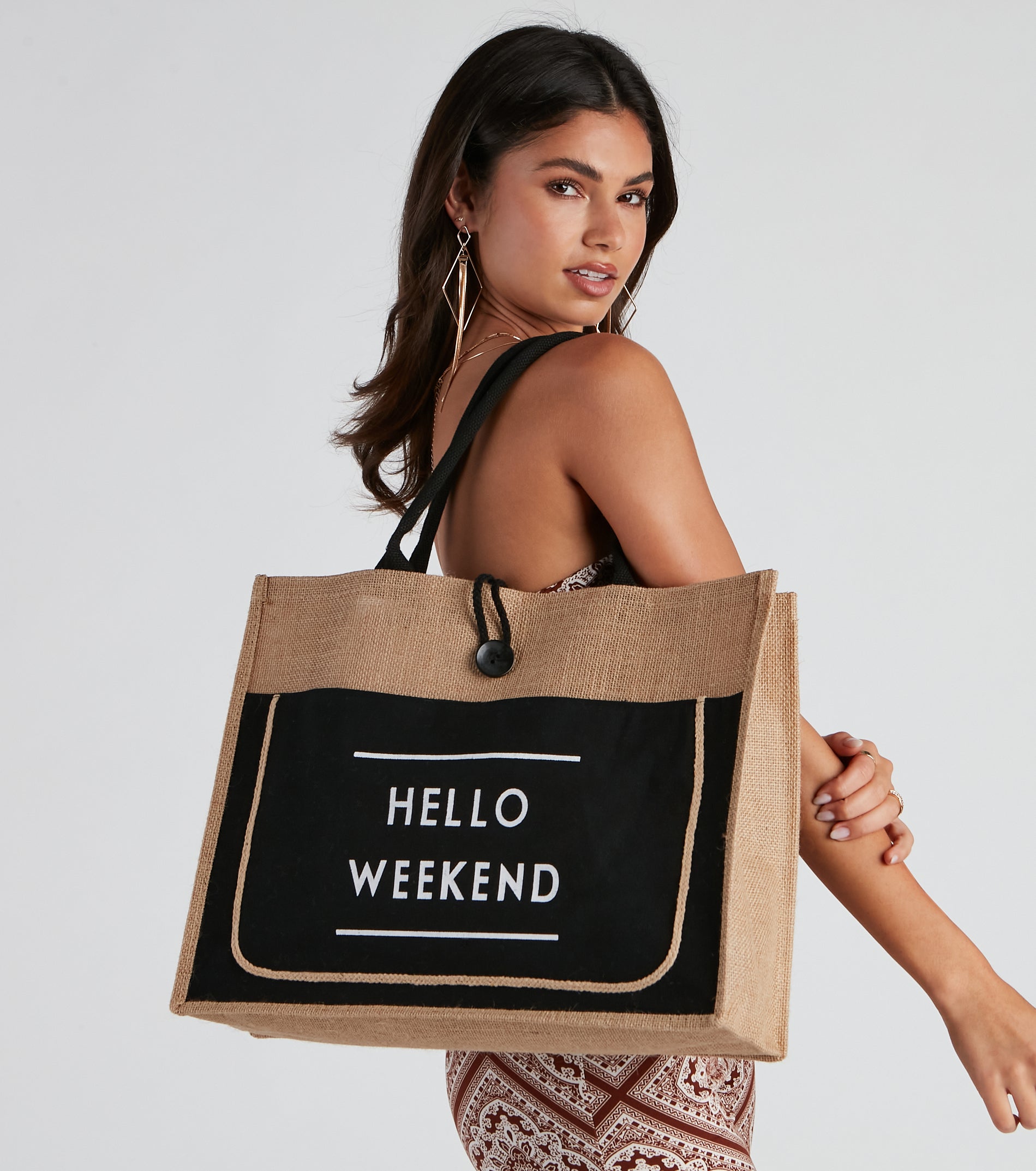 Hello Weekend Straw Tote Bag