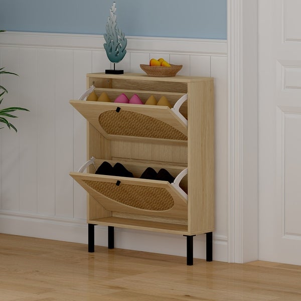 Natural Rattan Shoe Organizer Storage Cabinet - - 37157089