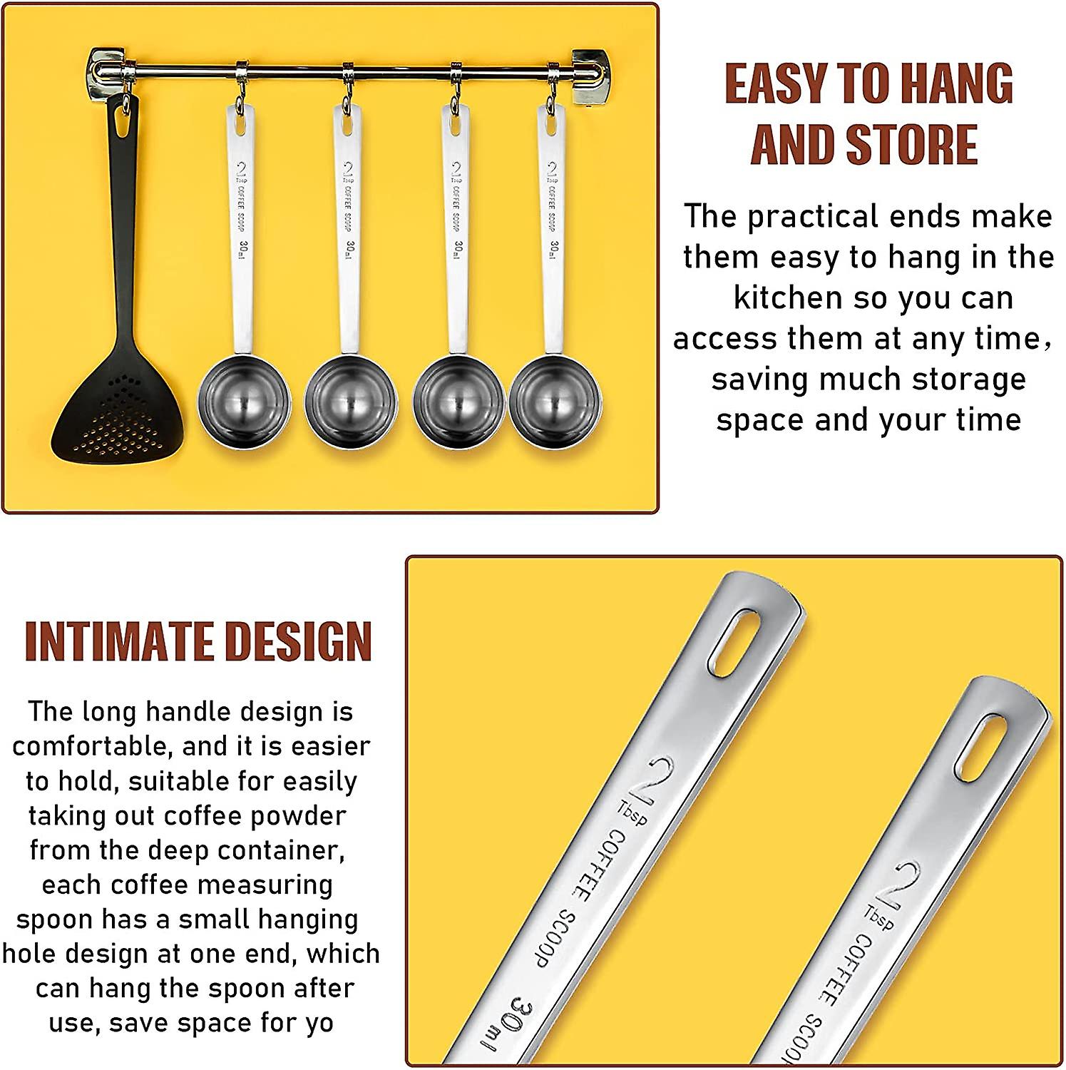 4 Pieces 30 Ml Stainless Steel Coffee Scoops With Long Handle， 2 Tablespoon Long Handle Spoon