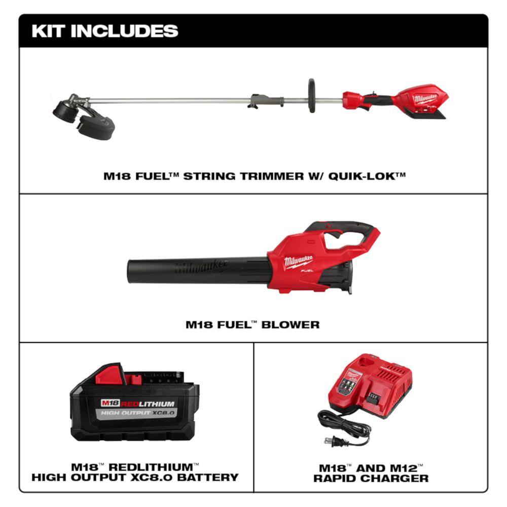 MW M18 FUEL 18-Volt Lithium-Ion Brushless Cordless QUIK-LOK String TrimmerBlower Combo Kit with Battery  Charger (2-Tool) 3000-21