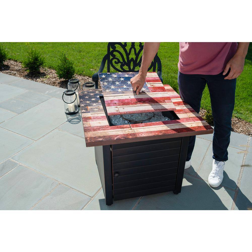 Endless Summer Liberty 30 in. W x 30 in. H Square Steel Frame and UV Printed Rustic American Flag Cement Resin Mantel LP Gas Fire Pit GAD15310ES