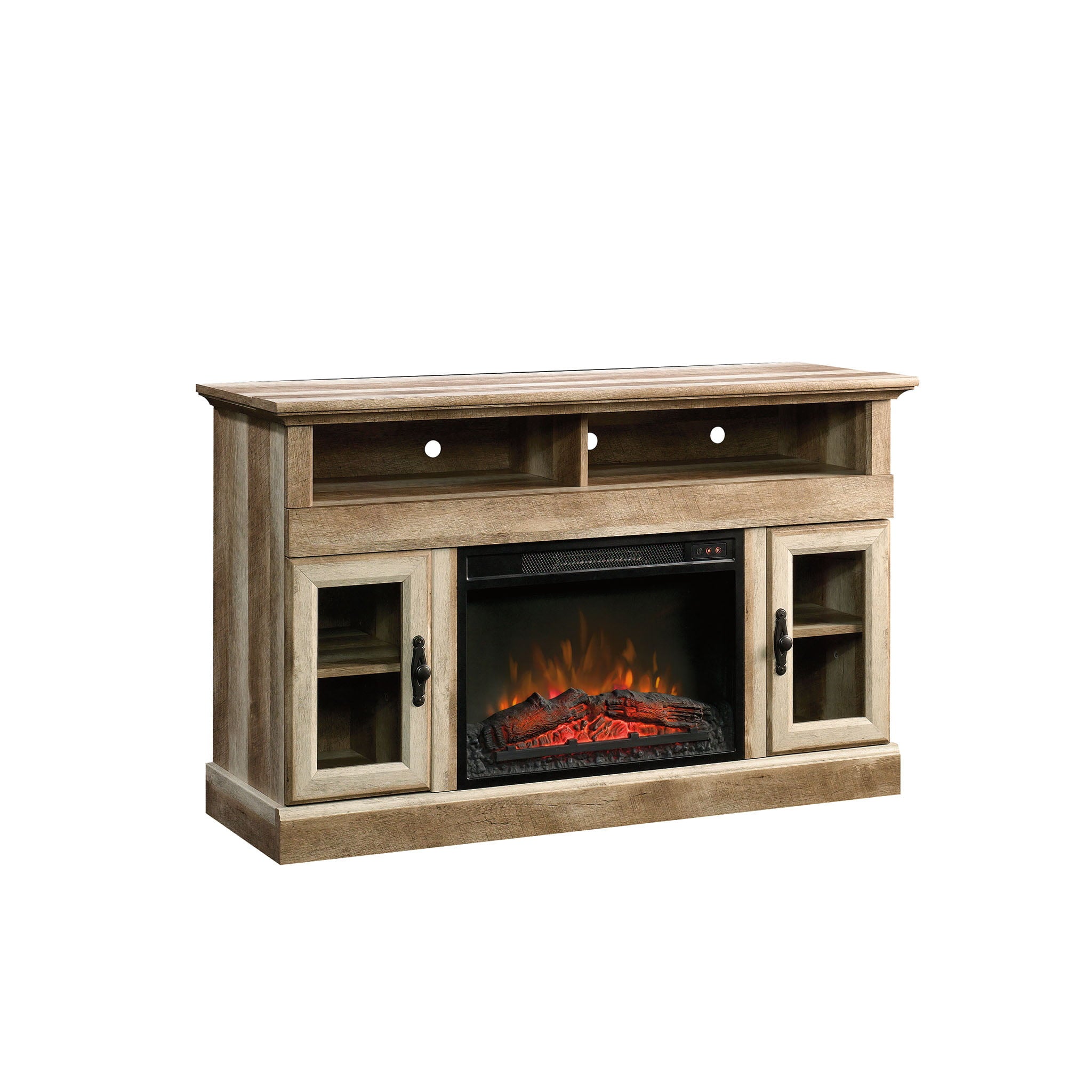 Better Homes & Gardens Crossmill Fireplace Media Console, for TVs up to 60, Weathered Pine Finish