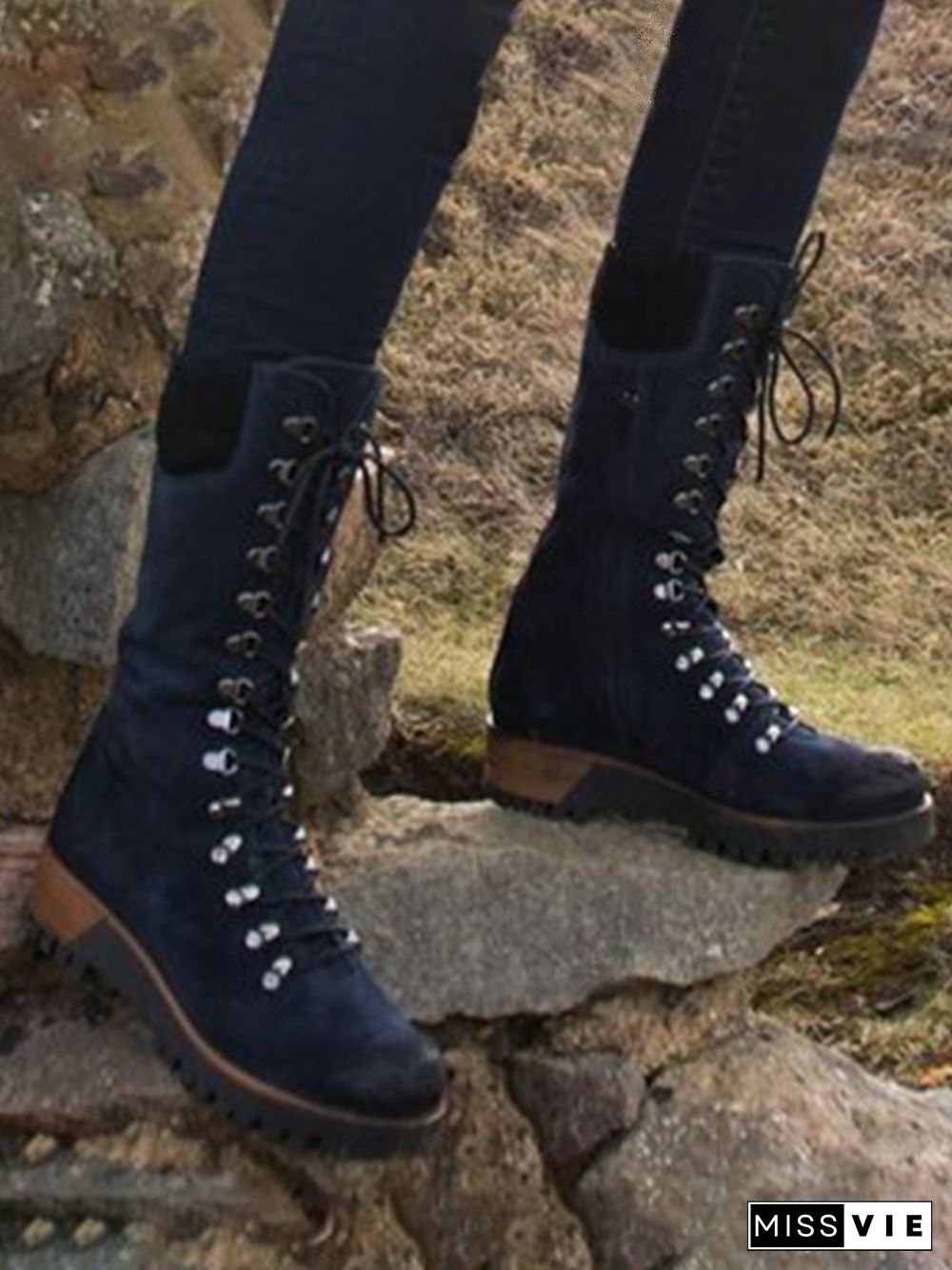 Retro Suede Zipper Martin Combat Boots