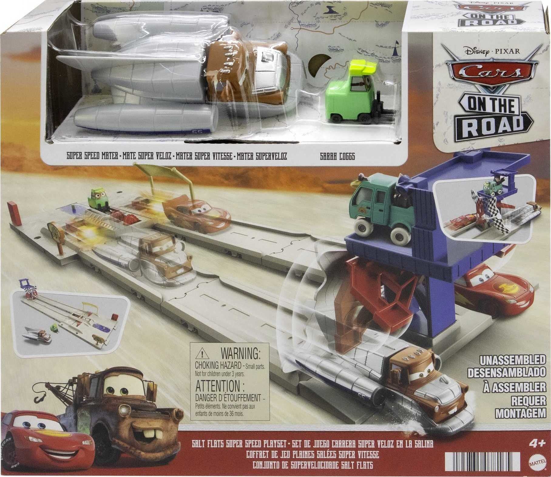 Disney Pixar Cars On The Road Salt Flats Super Speed Playset with 2 Toy Vehicles Including Mater