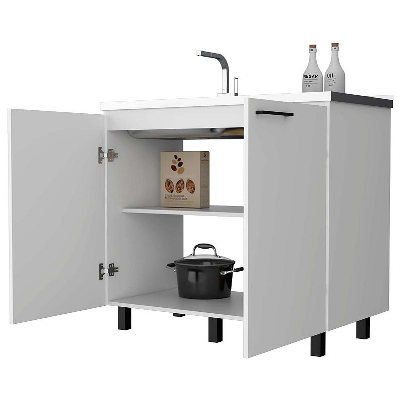 Oklahoma 2 Utility Sink and Cabinet， Interior Shelf， Stainless Steel Countertop