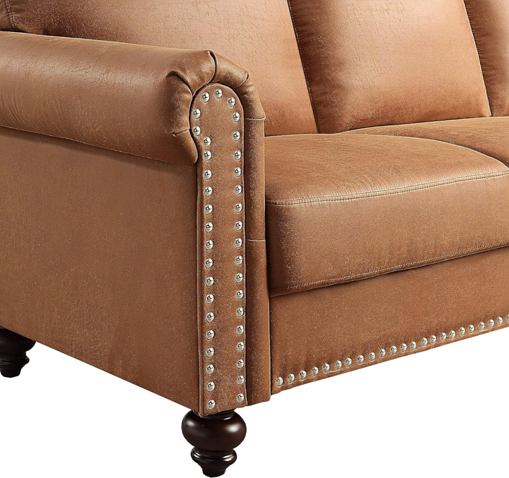 Classic Sofa  Faux Leather Upholstery  ampRolled Arms With Nailhead   Traditional   Sofas   by Decor Love  Houzz