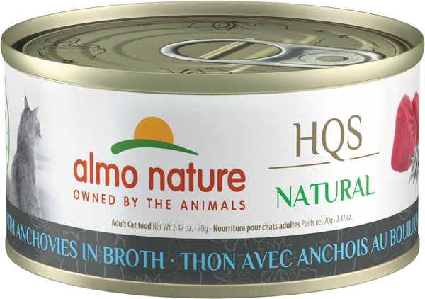 Almo Nature HQS Natural Tuna with Anchovies in Broth Grain-Free Wet Cat Food， 2.47-oz can， case of 24