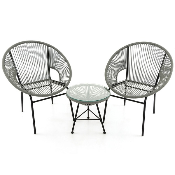 3PCS Patio Acapulco Furniture Bistro Set with Glass Table