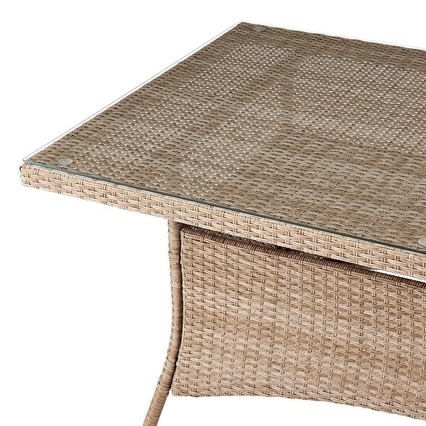 Manhattan Comfort Genoa Natural Patio Dining Table with Glass Top