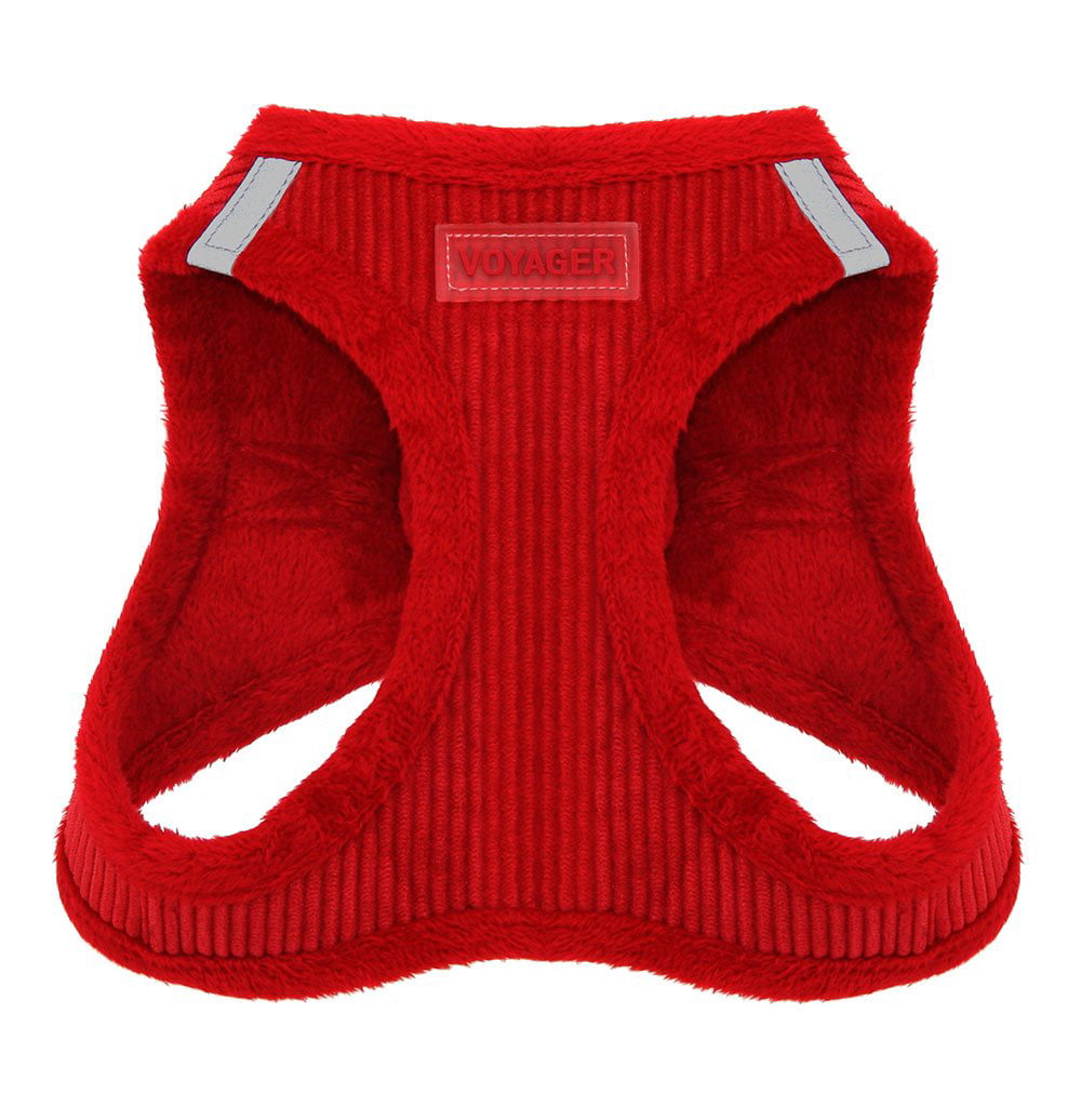 Voyager Step-in Plush Dog Harness – Soft Plush， Step in Vest Harness for Small and Medium Dogs - Red Corduroy， S (Chest: 14.5 - 16