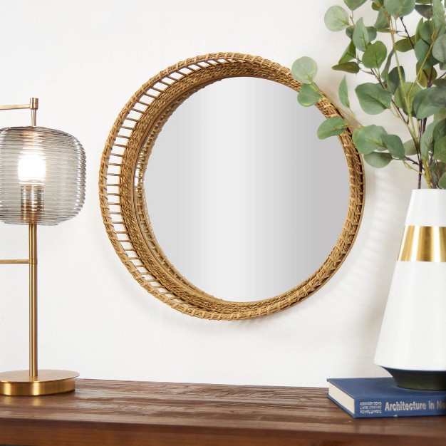 Bamboo Handmade Woven Wall Mirror Light Brown The Novogratz