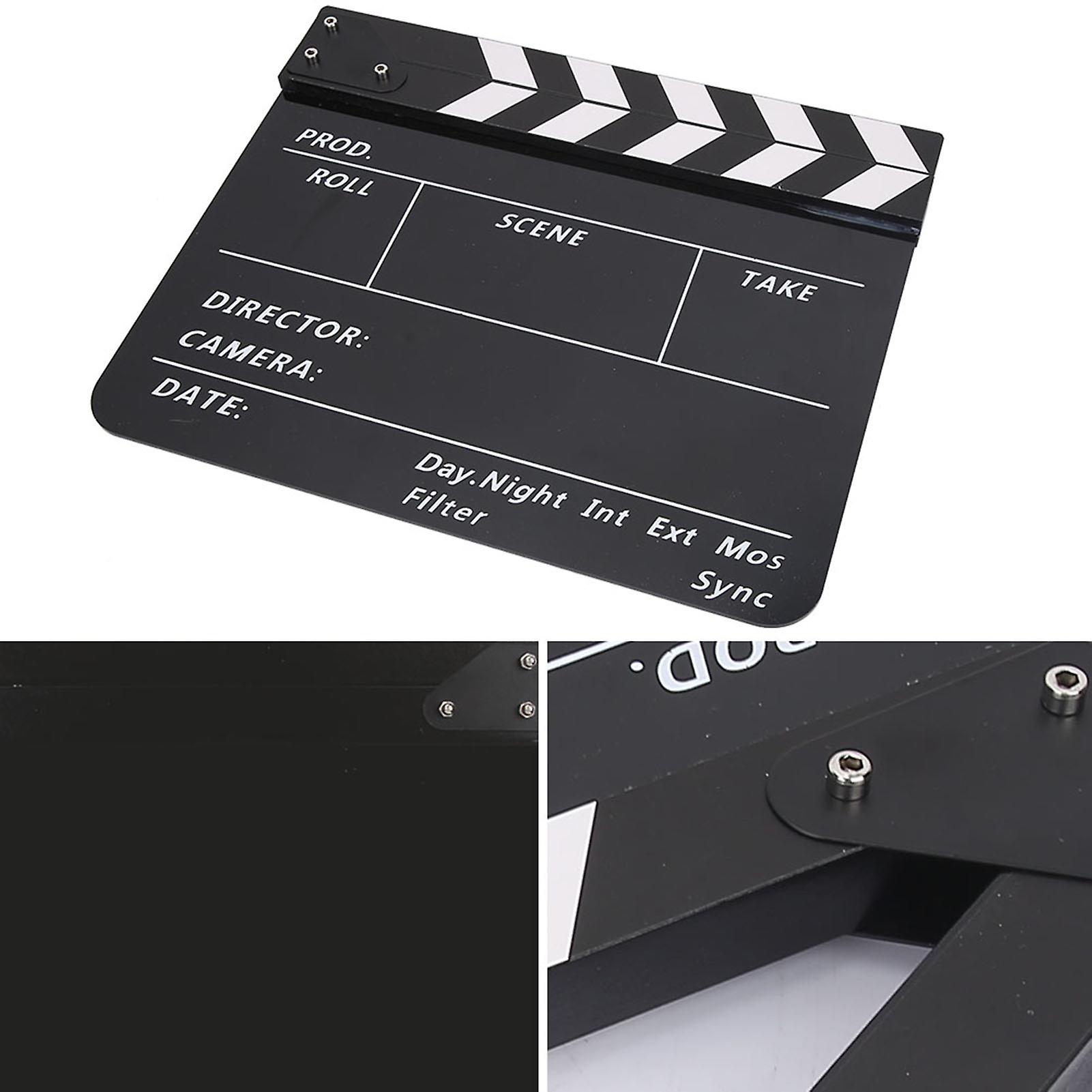 Acrylic Director Scene Clapperboard Tv Movie Action Board Film Cut Prop With Pen (black/white)