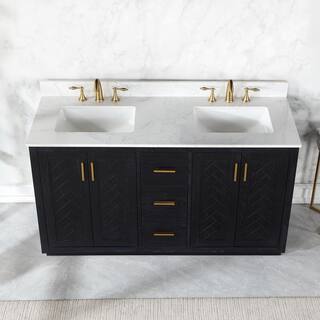 Altair Gazsi 60 in. W x 22 in. D x 34 in. H Bath Vanity in Black Oak with Grain White Composite Stone Top 543060-BO-GW-NM