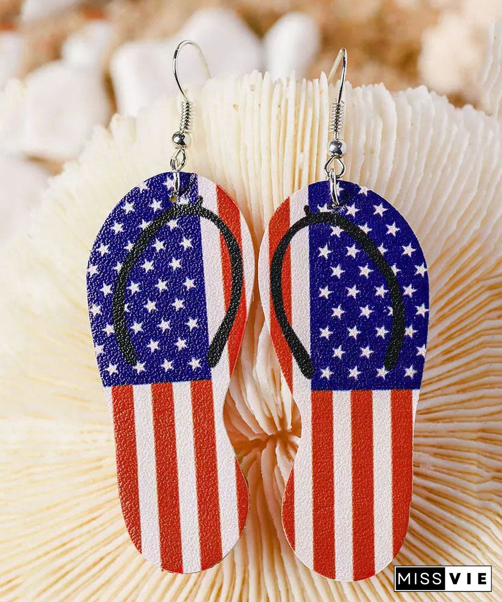 Cute Independence Day Theme Print Slipper Shape Leather Earrings