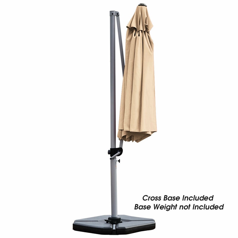 11 FT Patio Offset Cantilever Umbrella 360° Rotation Tilt with Cross Base & Crank Handle