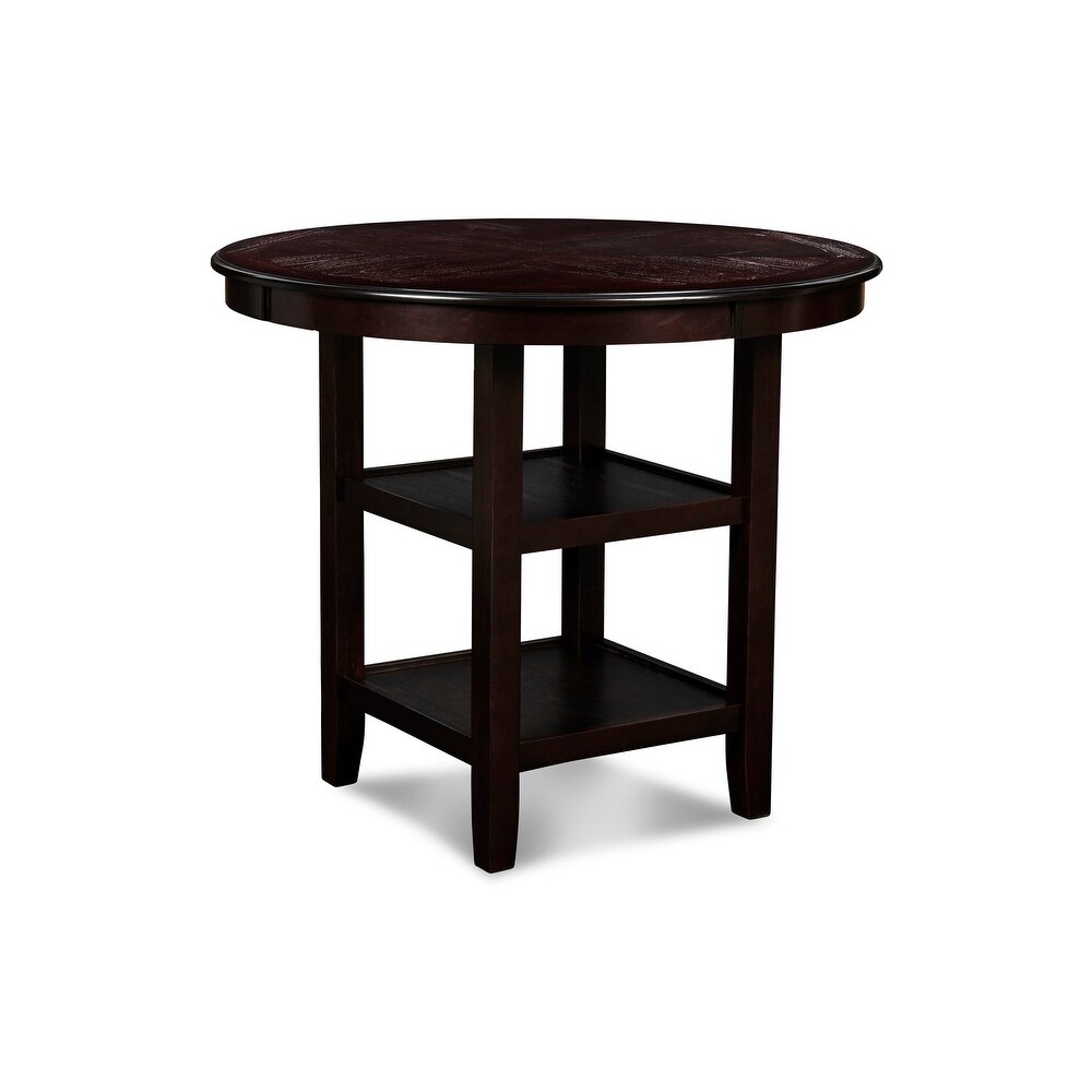 Gale 42 Inch Round Counter Dining Table  2 Open Shelves  Dark Brown Finish