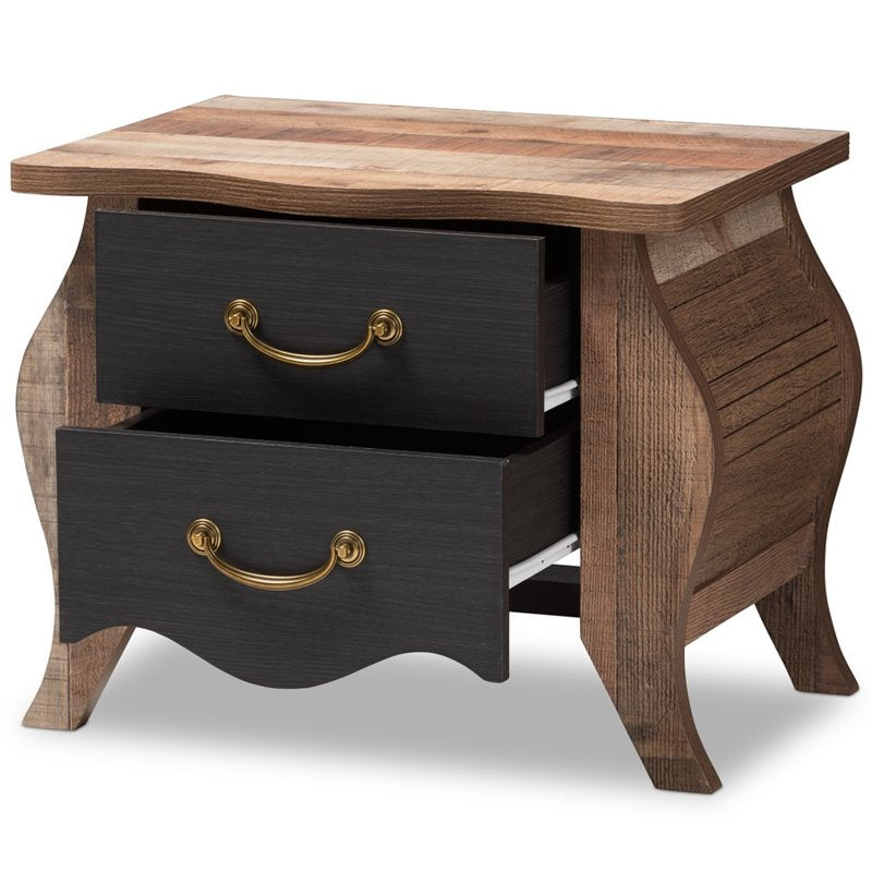 Baxton Studio Romilly 2 Drawer Nightstand in Black and Oak