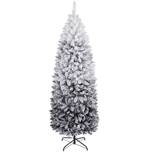 Yaheetech Prelit Flocked Pencil Artificial Christmas Tree