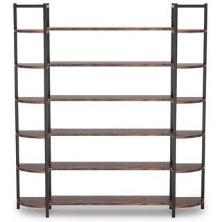 BYBLIGHT Alan 70.86 in. Brown Practical Board 6-Shelf Etagere Bookcase with Storage and Triple Wide Bookshelf Display Shelves BB-XX1235YY