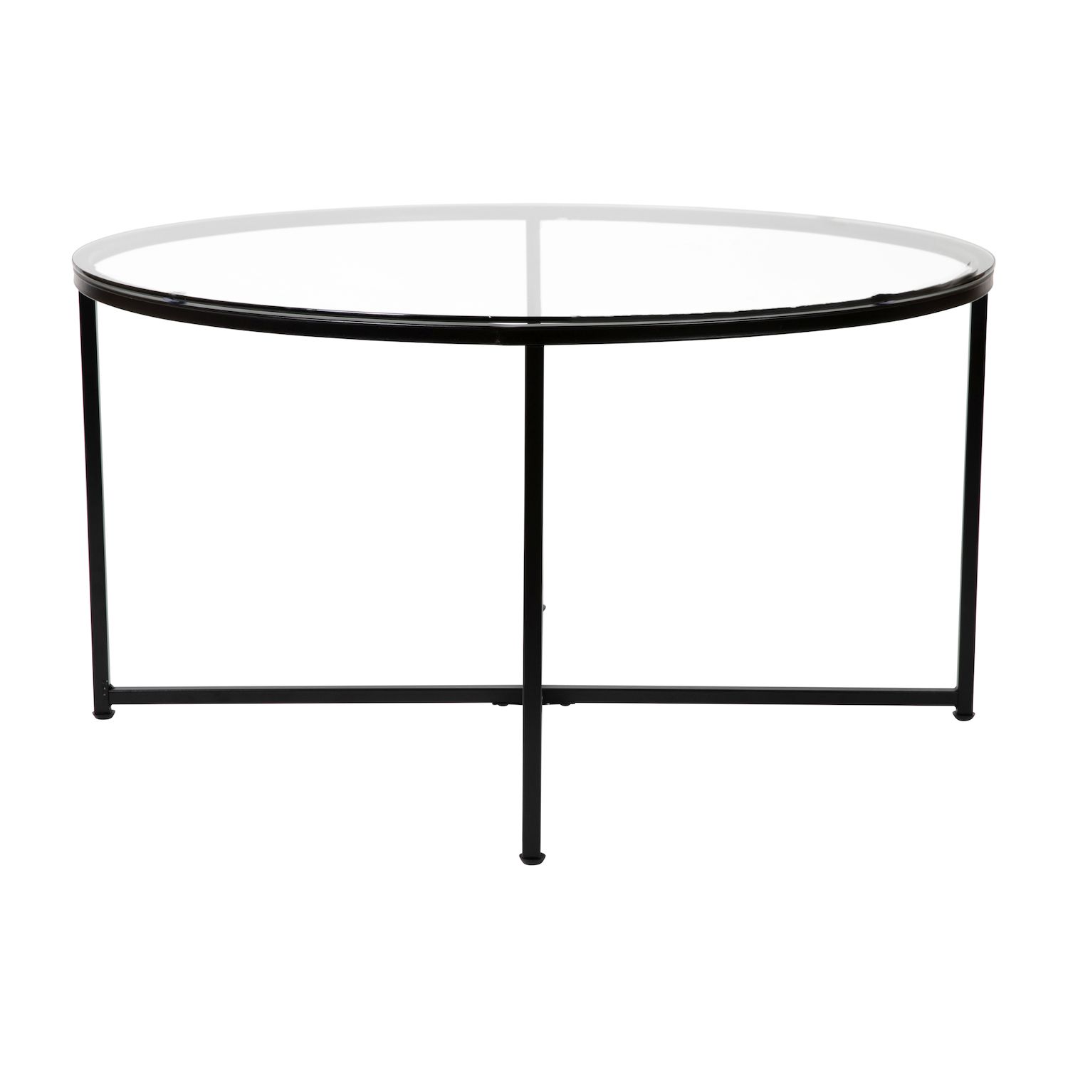 Merrick Lane Fairdale Glass Coffee Table with Round Brushed Gold Cross Brace Frame