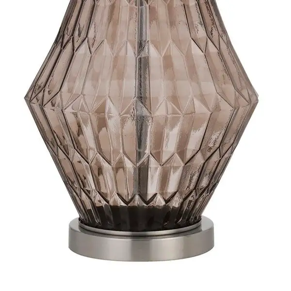 31 Inch Glass Table Lamp with Dimmer， Geometric Base， Brown