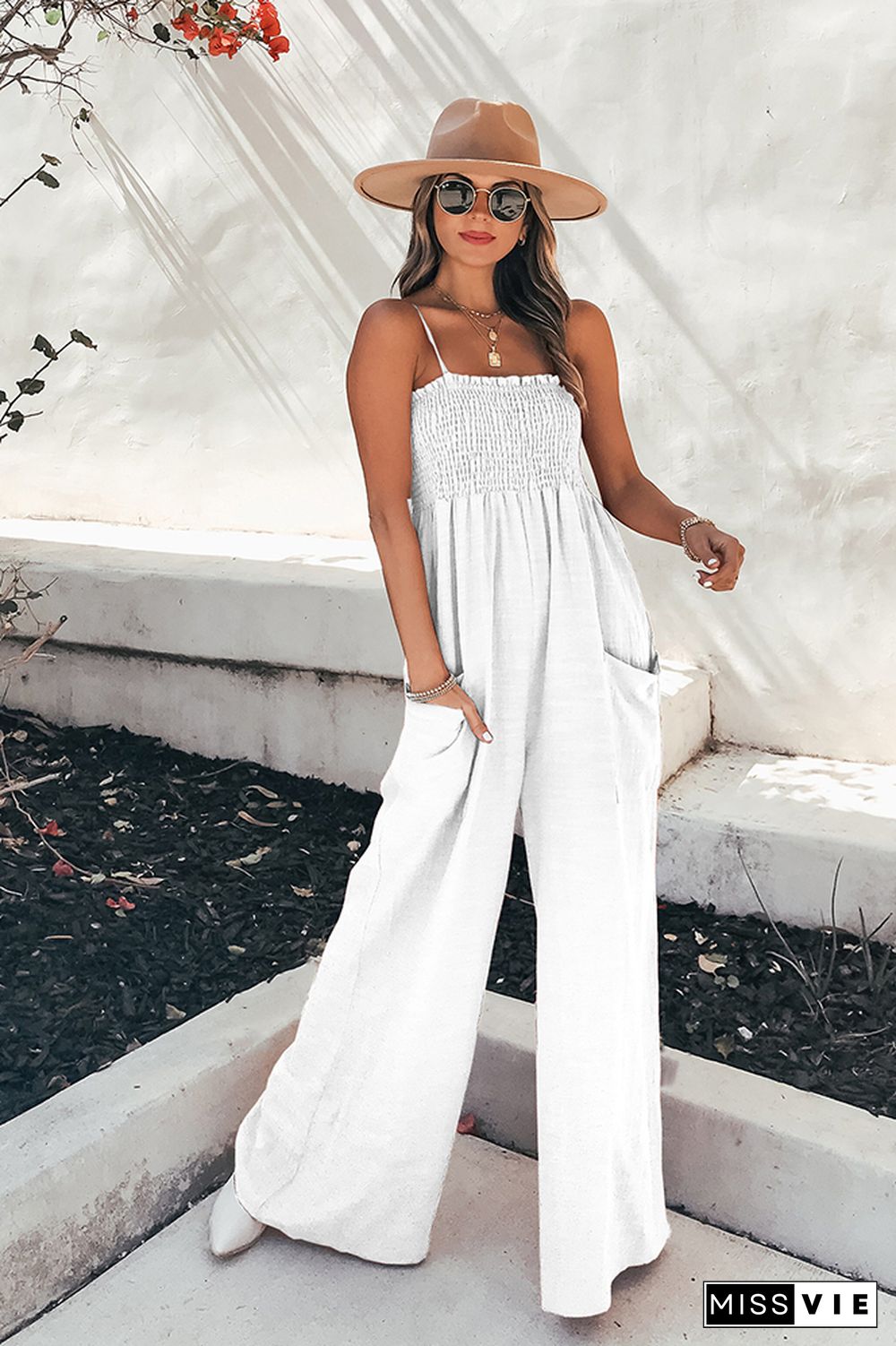 Strap Wide Leg Jumpsuit with Pockets