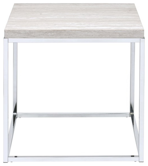 ACME Snyder Square Wooden End Table in Chrome and White   Contemporary   Side Tables And End Tables   by Homesquare  Houzz