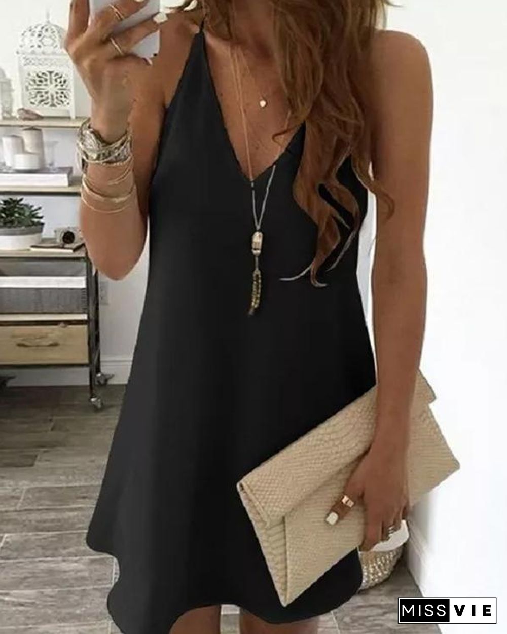 Chiffon V Neck Camisole Dress