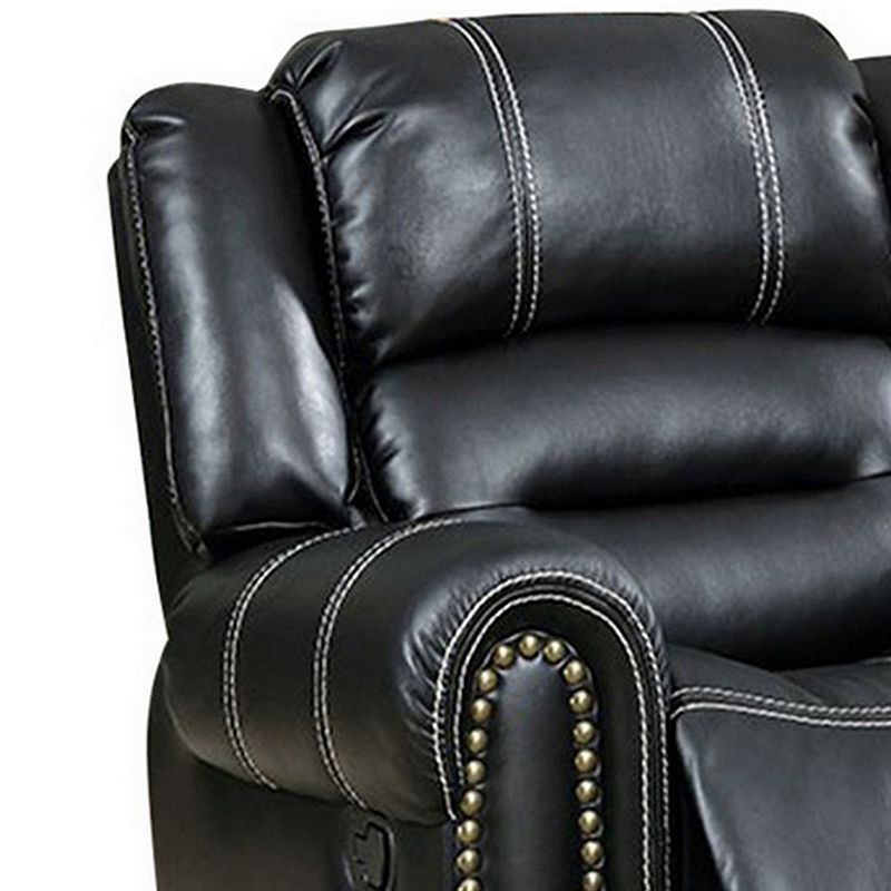 Rolled Arms Leatherette Glider Recliner Chair with Contrast Stitching，Black