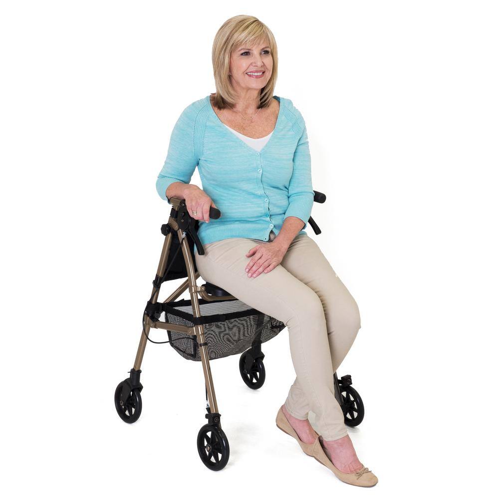 SIGNATURE LIFE Elite Travel Standard 4-Wheeled Rollator with Seat in Champagne Gold 7670-CG