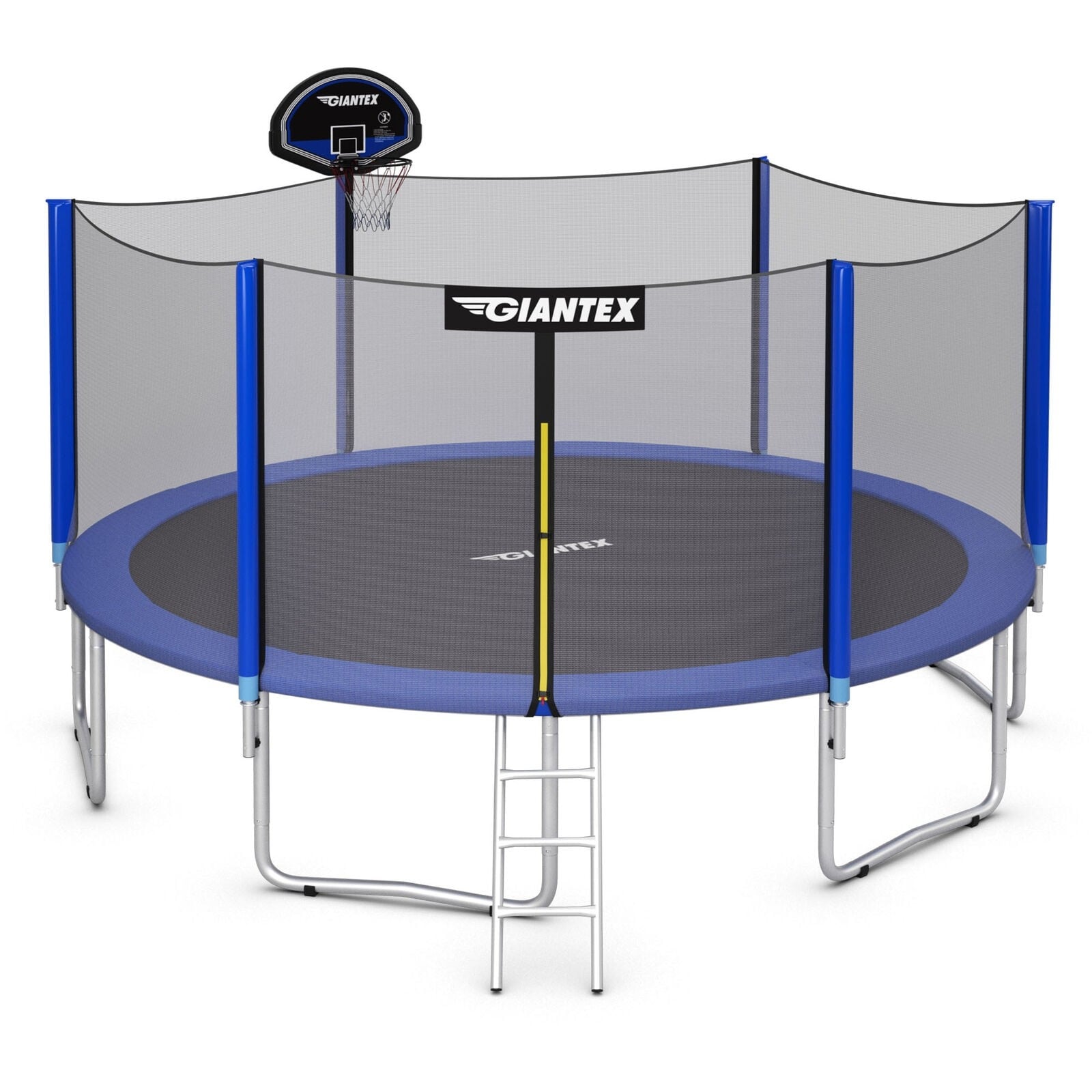 15ft Round Outdoor Enclosed Trampoline with Safety Enclosure Net and Basketball Hoop