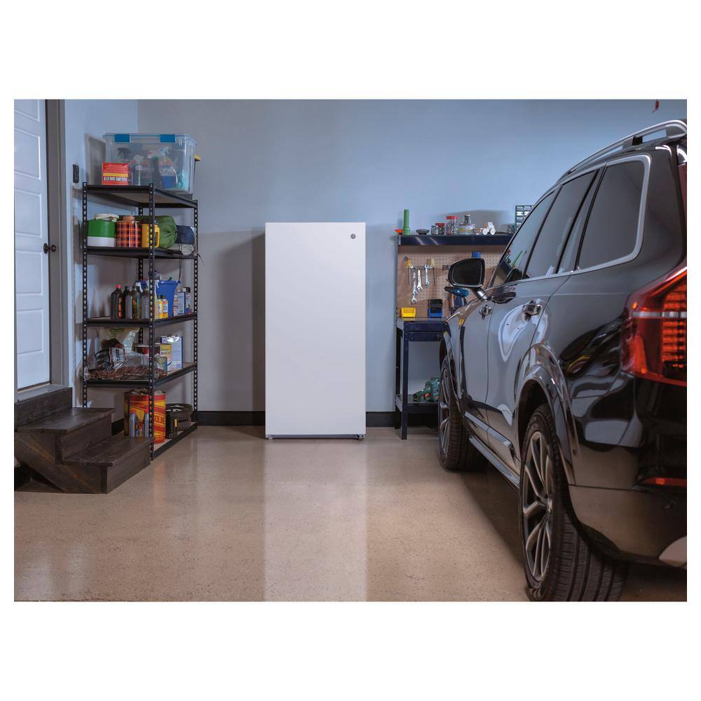 GE Garage Ready 14.2 cu. ft. Frost Free Defrost Upright Freezer in White FUF14QRRWW