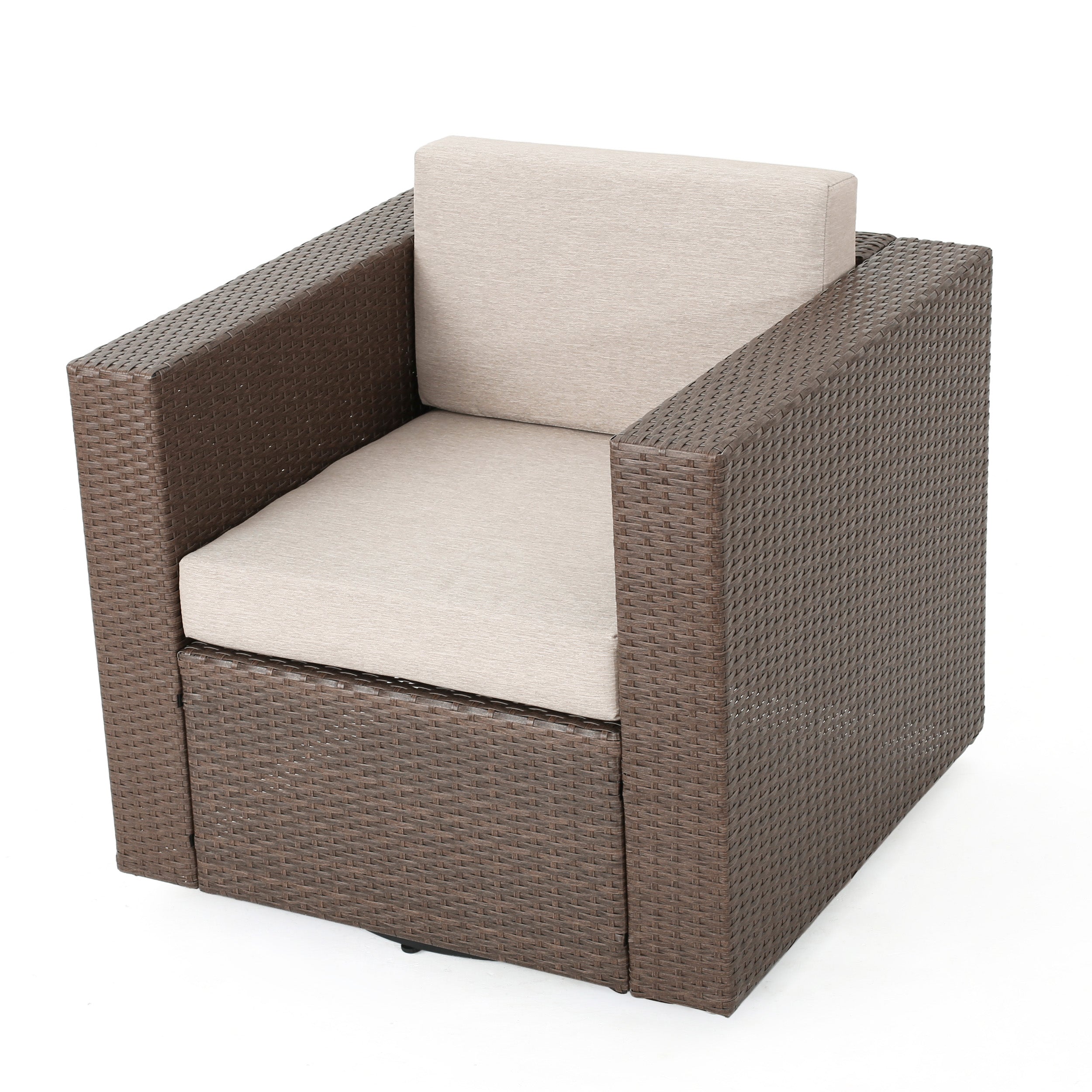 Calella Outdoor 4 Seater Wicker Swivel Chair and Fire Pit Set