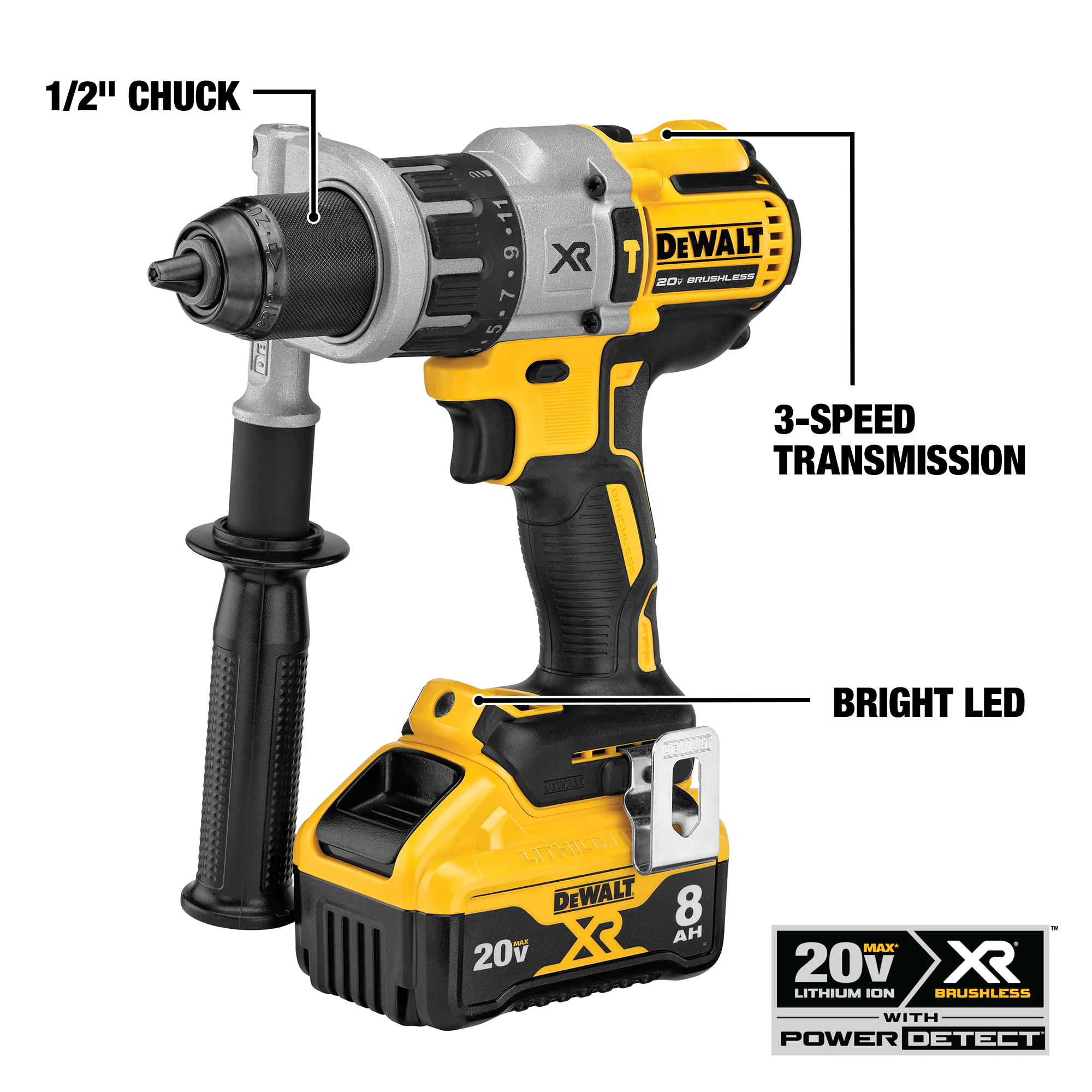 DEWALT DCD998B XR POWER DETECT 1/2-in 20-volt Max 8-Amp Variable Speed Brushless Cordless Hammer Drill