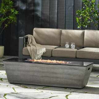 Noble House Warren Dark Gray and Black Rectangular Stone Fire Pit (No Tank Holder) 70594