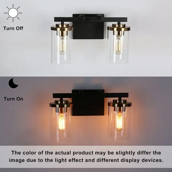 Modern Farmhouse 2-Light Black Gold Bathroom Vanity Light Glass Wall Lighting - 14