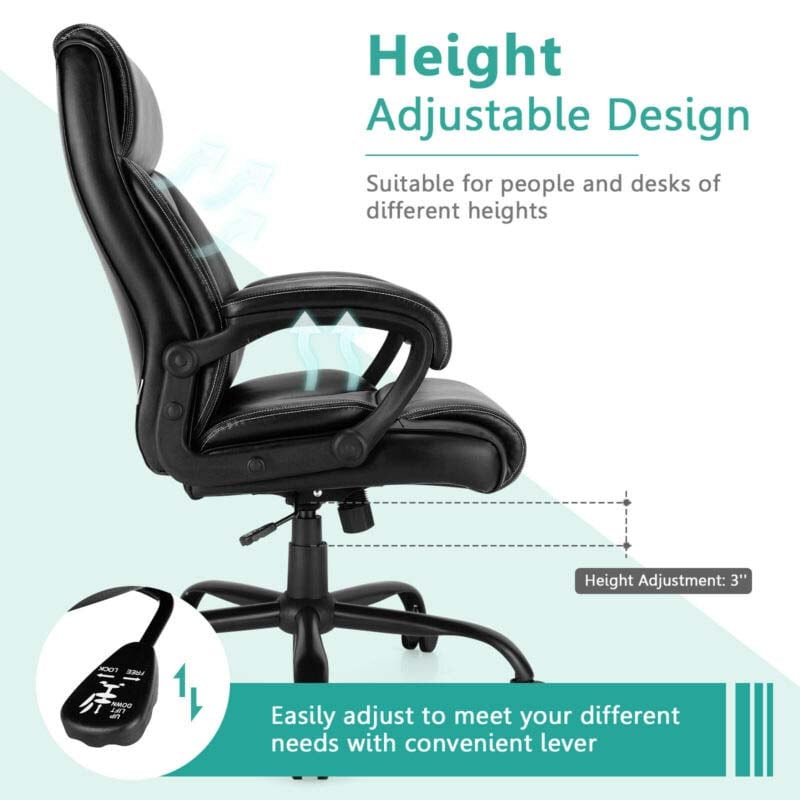 400 LBS Big & Tall Office Chair, Leather High Back Executive Chair, Wide Seat Swivel Computer Task Desk Chair