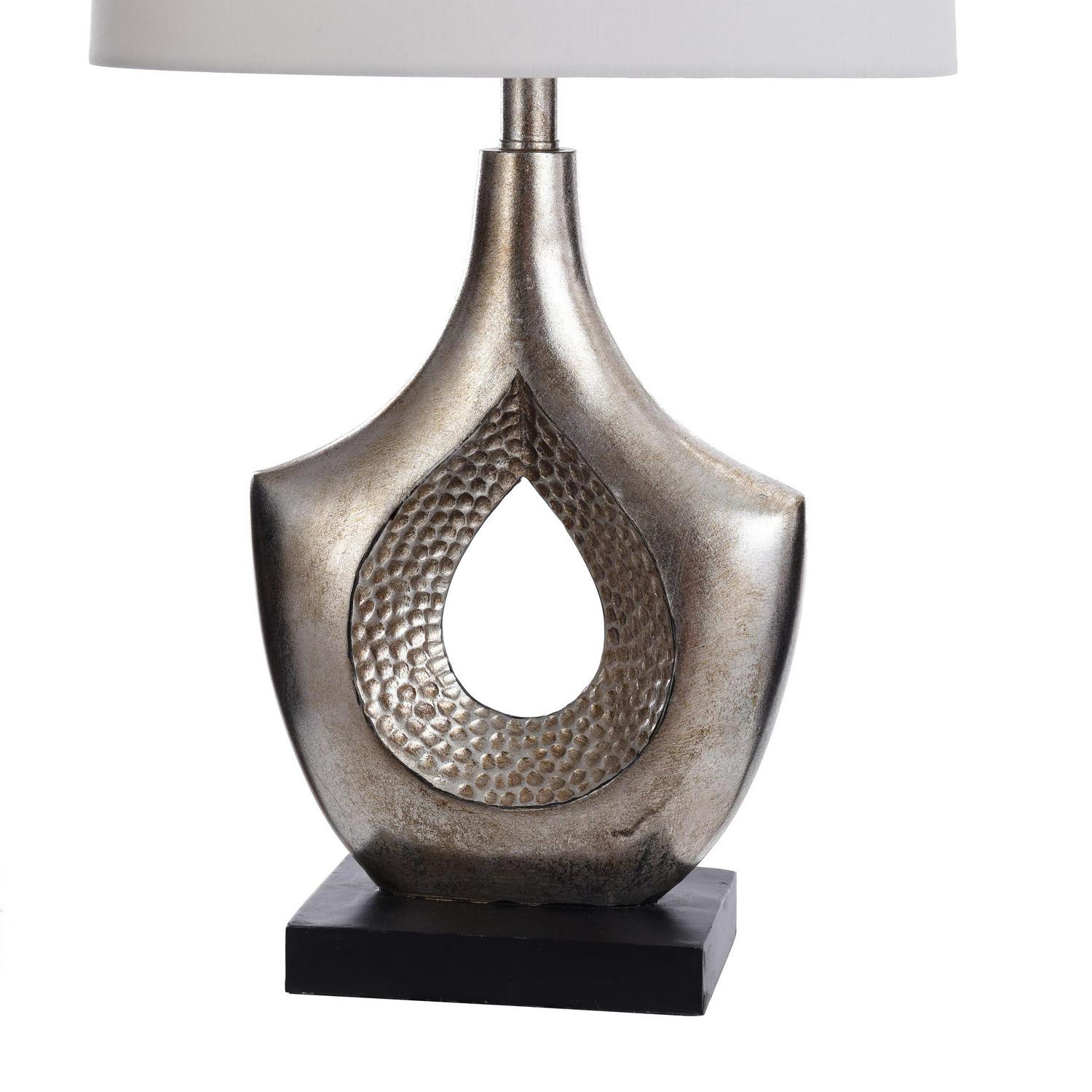 Style Craft Contemporary Moulded Table Lamp with Hammered Hollow Center and Black Base  Silver Finish