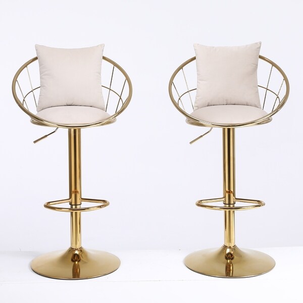 Set of 2 Velvet Bar Chairs， Unique Design Adjustable Height Barstools