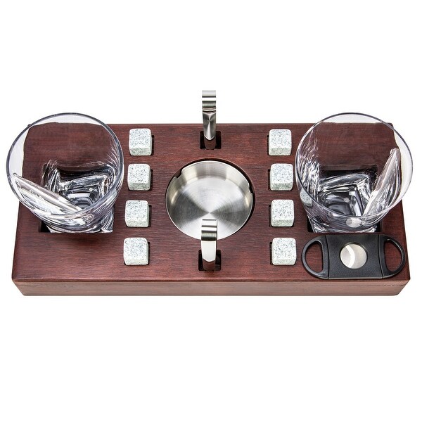 Whiskey Glasses With Mounted Cigar Rest and accessories -14 pcs