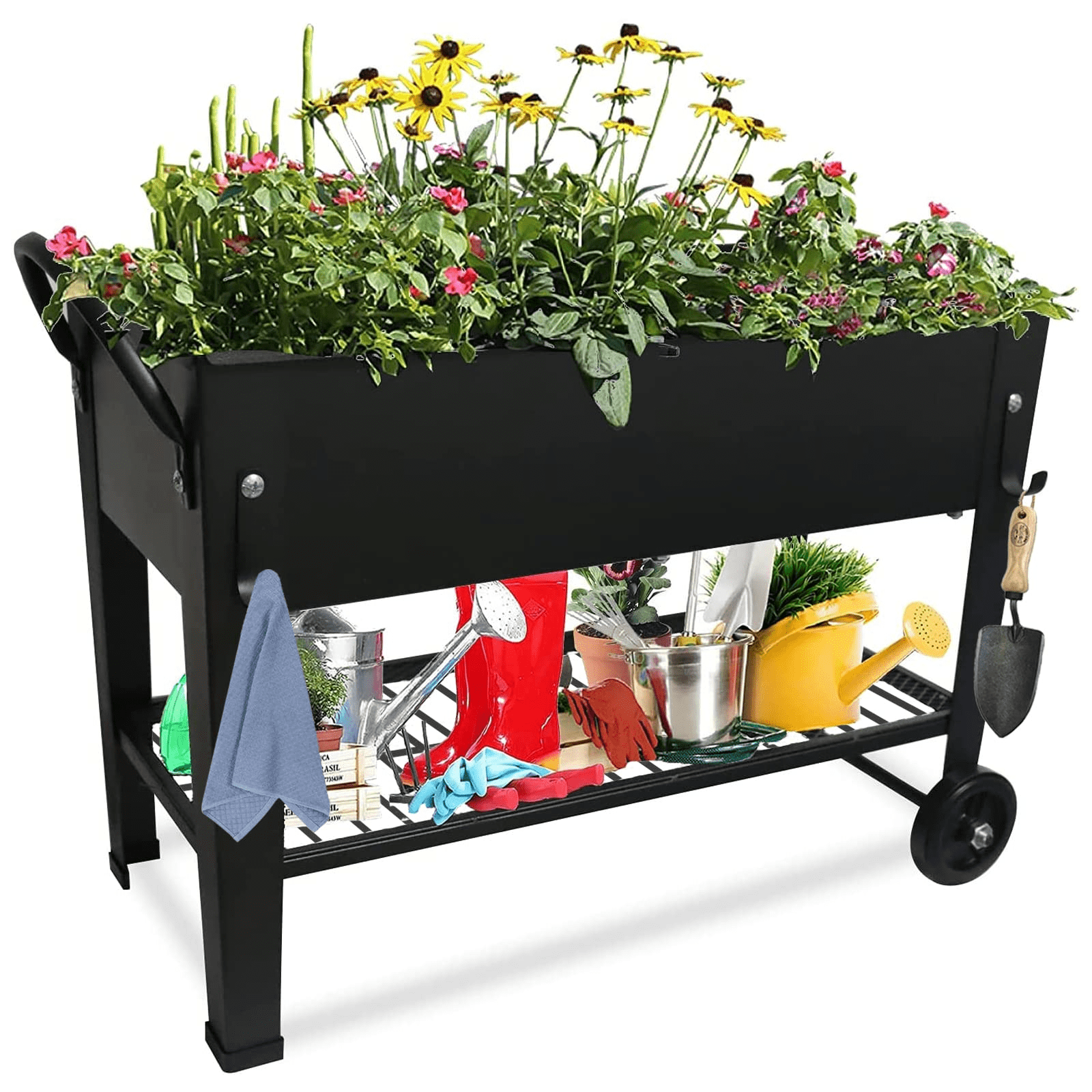 Planter Raised Beds with Legs Outdoor Elevated Garden Planter Box On Wheels for Vegetables Flower Herb Patio (23" L x 11" W x 18" H)