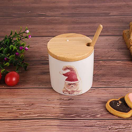 Cute Garfield Ceramic Sugar Bowl with Wooden Lid and Spoon