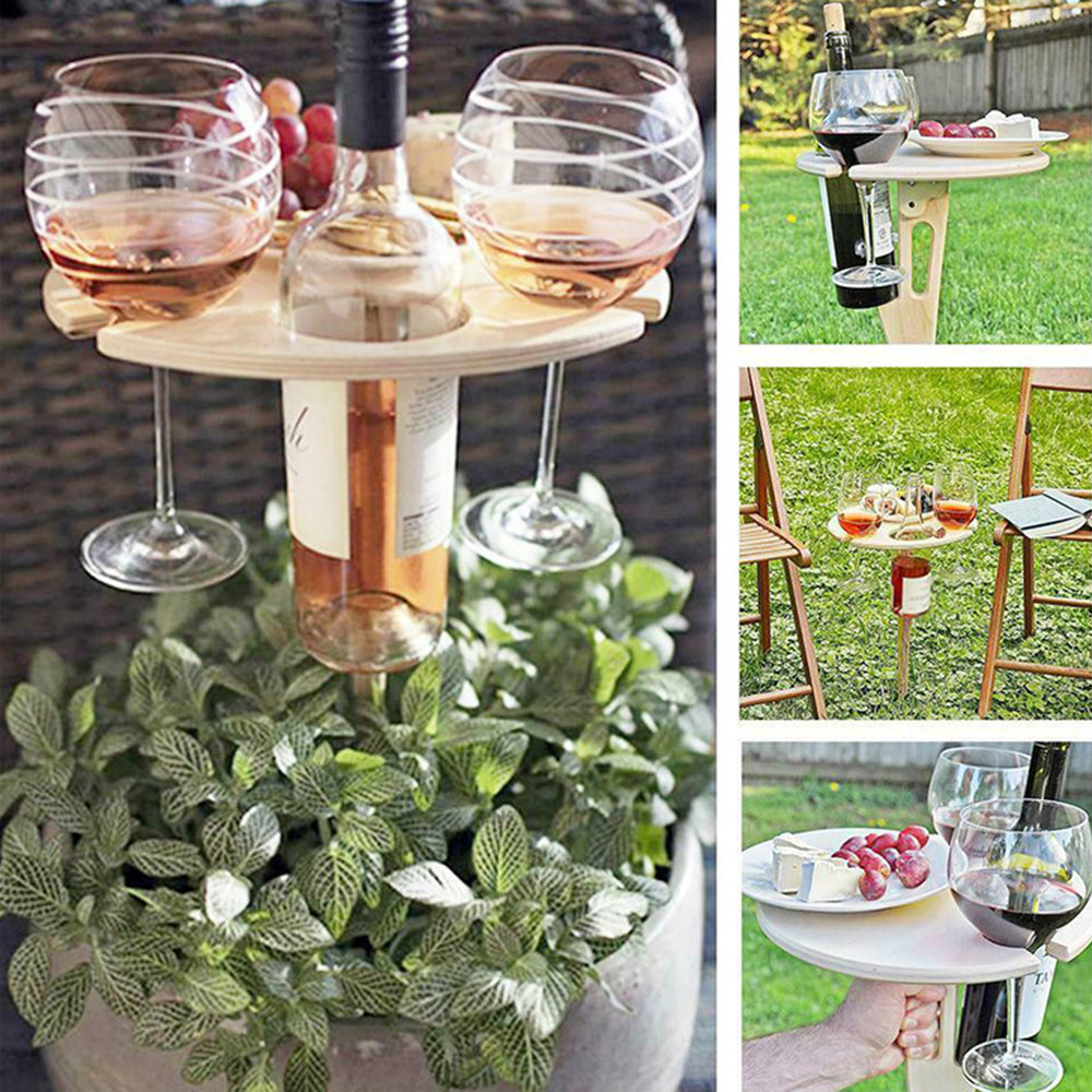 Portable Outdoor Folding Wooden Wine Table Wine Glass Holder for Beach Backyard Picnic Party