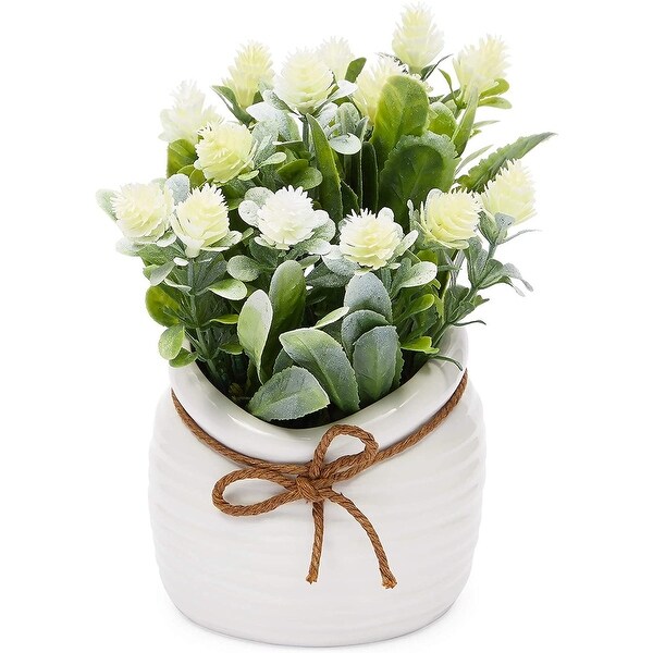 Artificial Flowers with Small White Vase，Home Decoration (3.5 x 6 Inches)