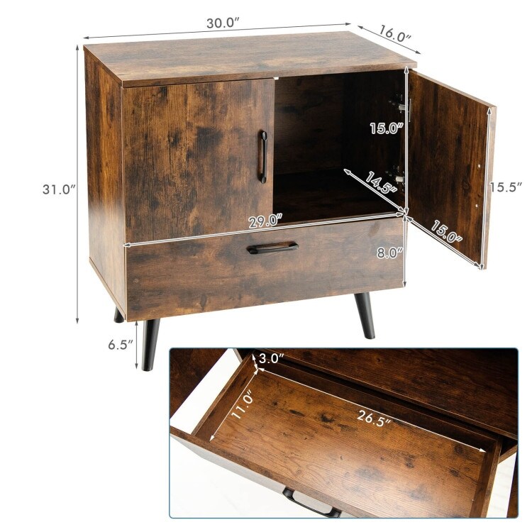 Modern Floor Storage Cabinet with 2 Doors and 1 Pull out Drawer   30\