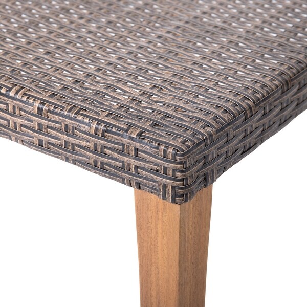 Hampton Outdoor Transitional Wicker and Acacia Wood Ottoman by Christopher Knight Home