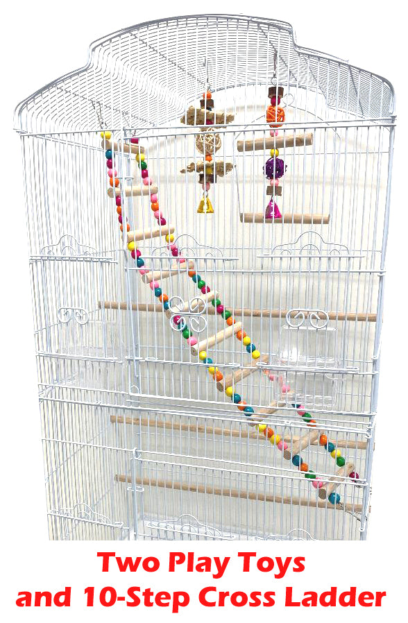 Large Portable Hanging Travel Open Top Bird Flight Cage With Play Toys and 10-Step Cross Ladder for Parakeets Finches Canaries Lovebirds Small Quaker Parrots Cockatiels Budgie Green Cheek Conure