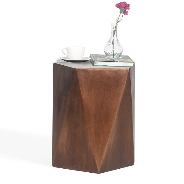 Adeco Modern Concrete End Side Table Indoor Outdoor Hexagon Accent