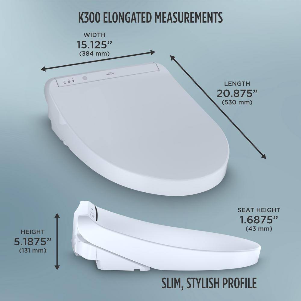 TOTO K300 Washlet Electric Heated Bidet Toilet Seat for Elongated Toilet in Cotton White SW3036R#01