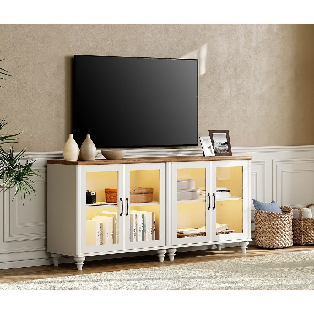 LED TV Stand for 75 Inch TV  2 in 1 TV Console Table TV Cabinet  White   68 Inch